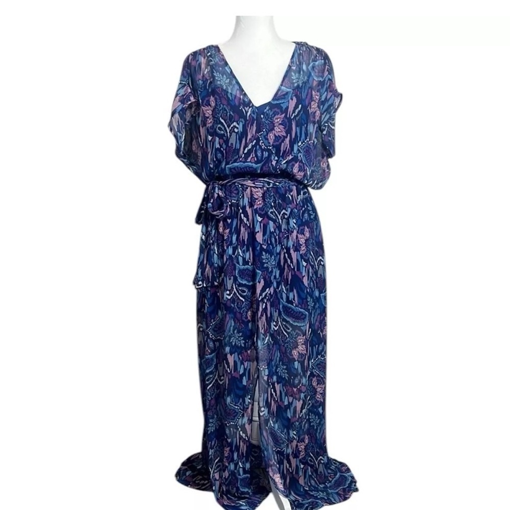 Ramy Brook Navy Blue and Pink Floral Maxi Dress